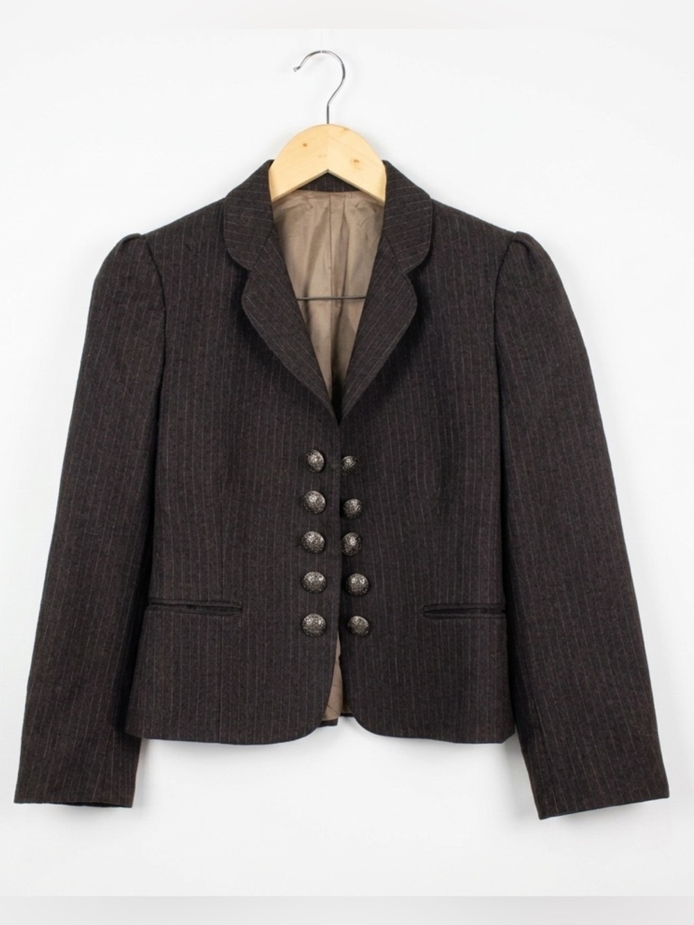 VTG John Brooks 100% Worsted Wool Pinstripe‎ Blazer Silver Filigree Buttons